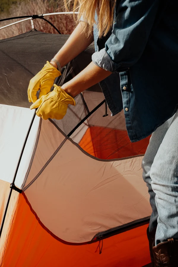 Campers fixing camp